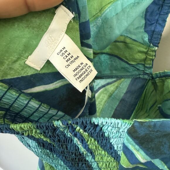 H&M Green Blue Printed Halter V-Neck Midi Dress Size M A-line Spring Summer New - Picture 8 of 9